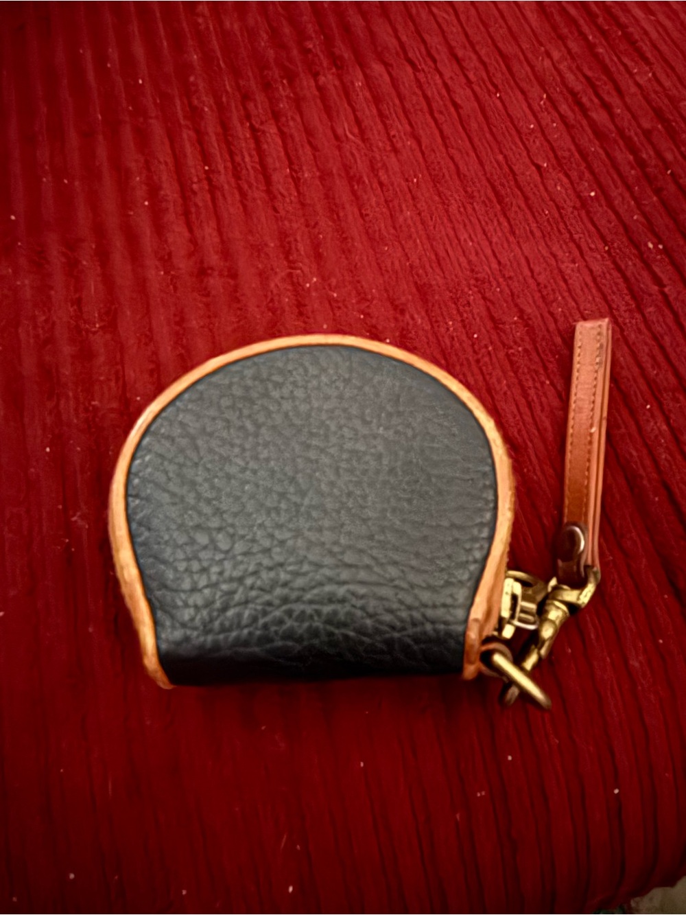 Dooney & Bourke Tan and Blue Round Leather Coin Wristlet - Picture 2 of 4